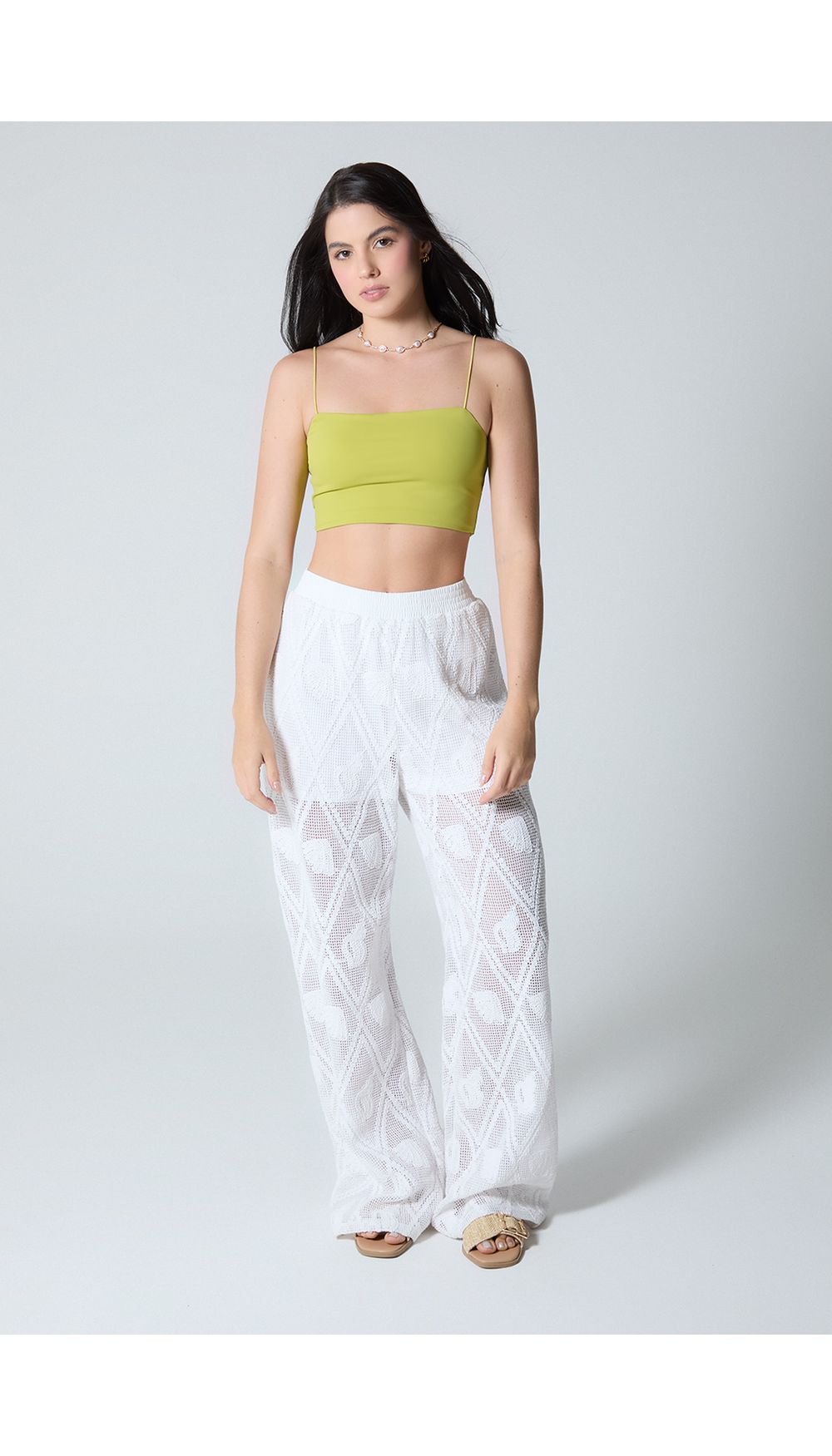 Pantalon palazzo tiro alto con pretina ruchada para mujer