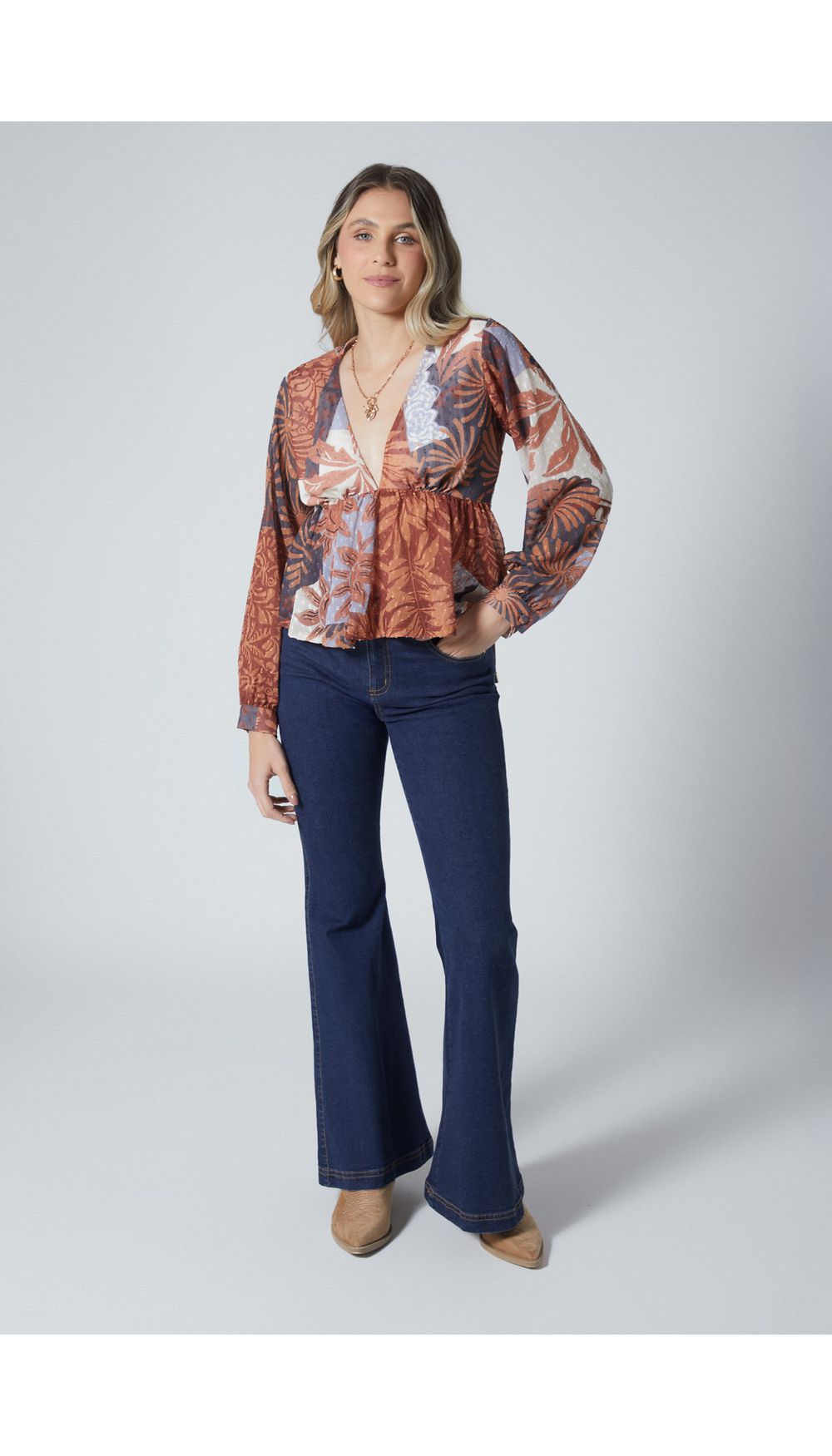 Blusa manga larga estampada para mujer