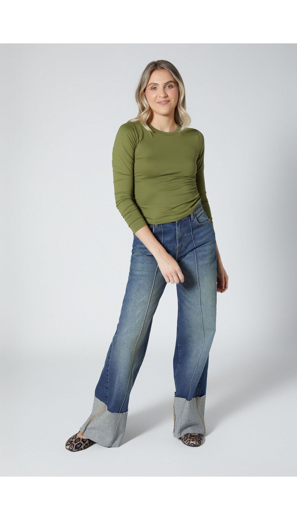 Blusa mga larga cllo redondo para mujer
