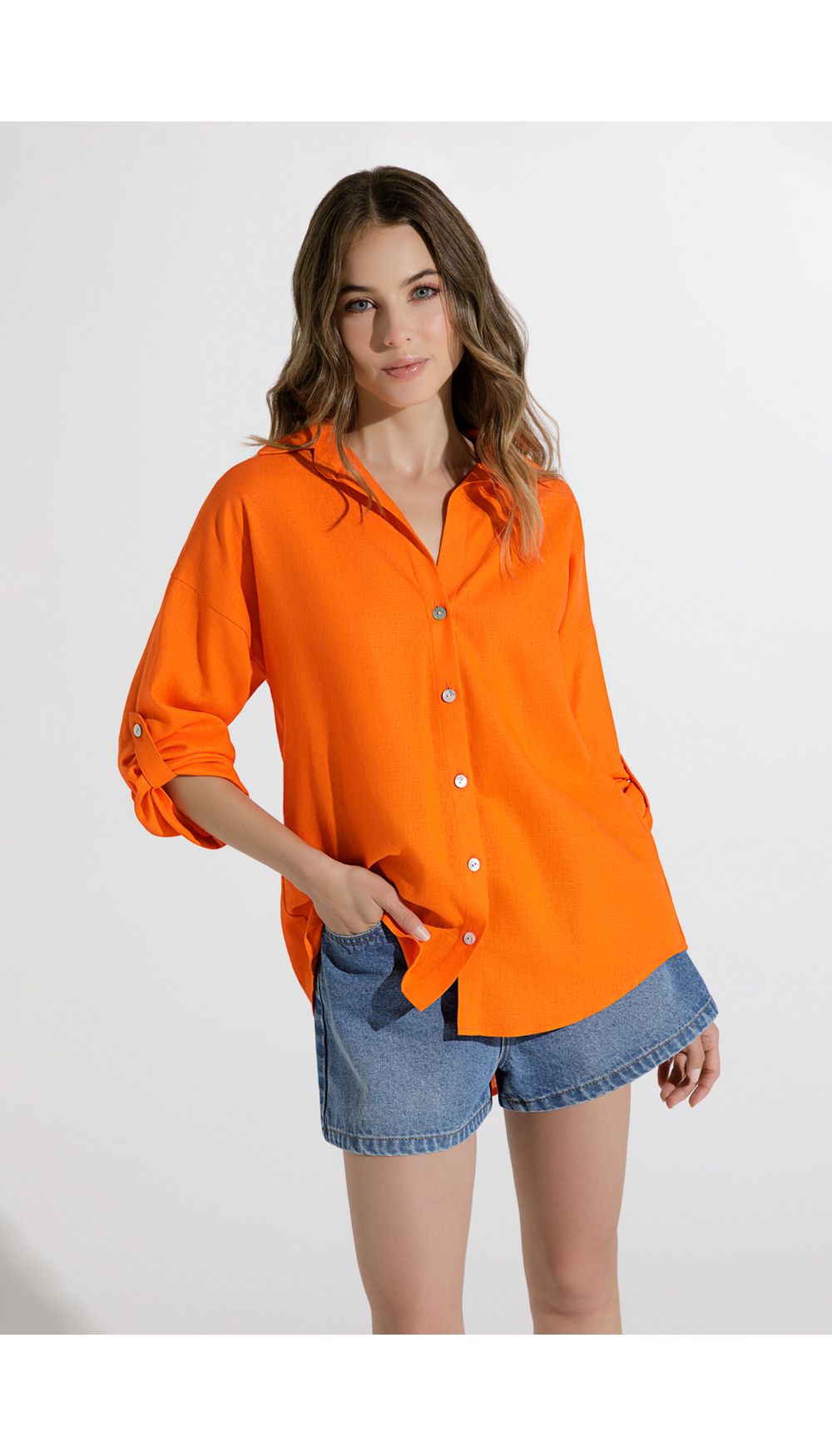 Bluson camisero manga tres cuartos para mujer