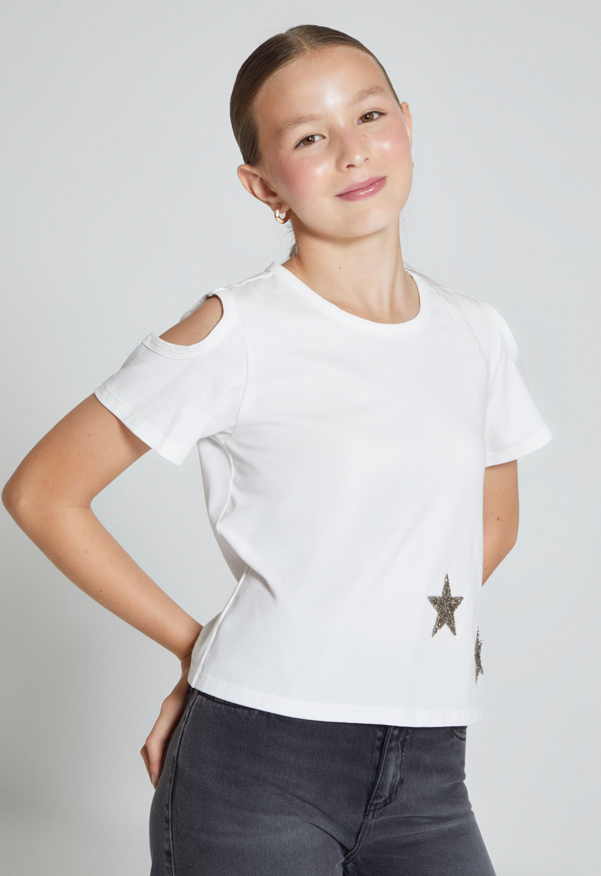 Camiseta con estrellas para girl 06 natural - Imagen principal