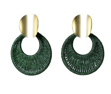 Foto de aretes redondos en color verde con aro dorado de la marca ELA